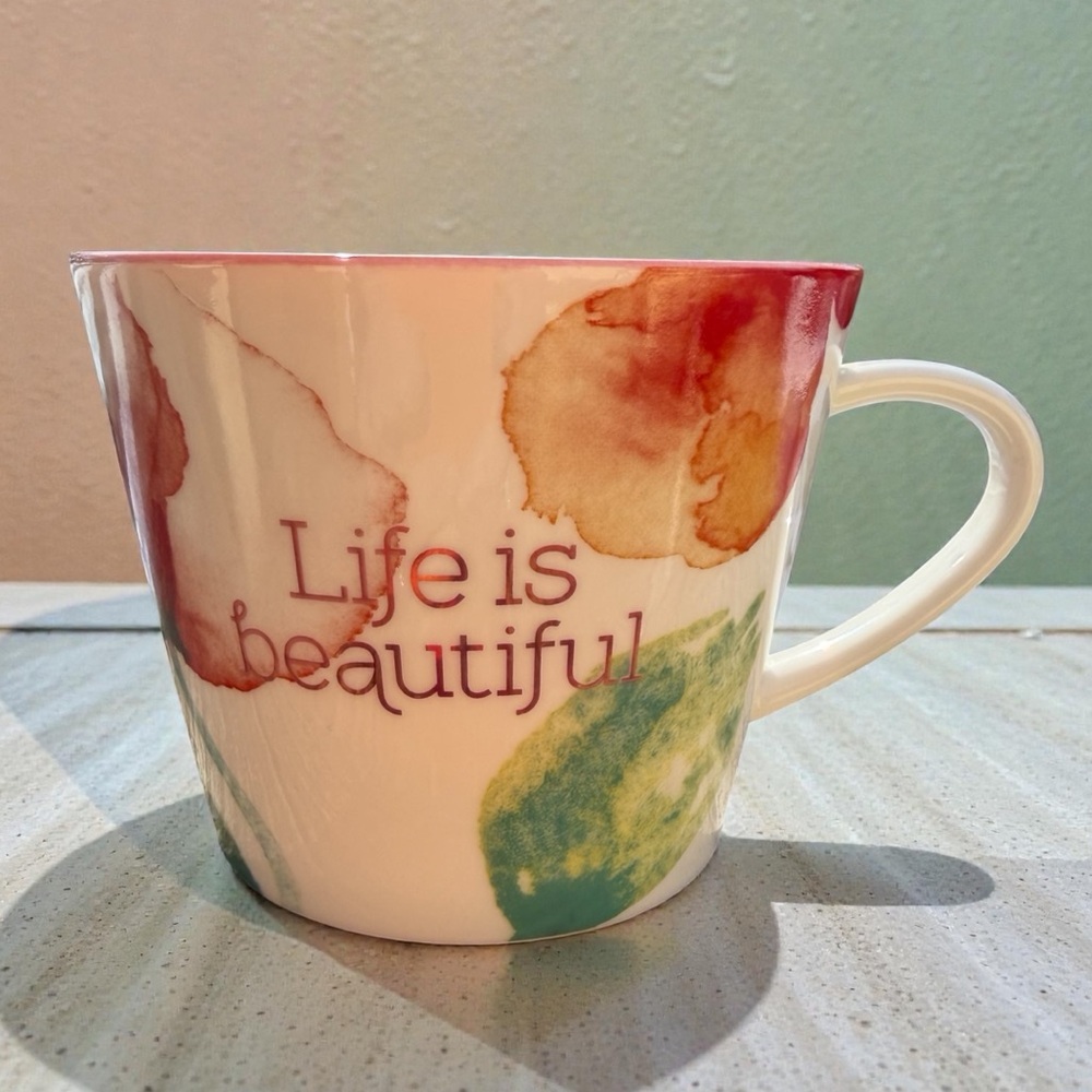 Heartfelt Life Is Beautiful Floral Ceramic 10 Oz Coffee Tea Hot Chocolate Mug